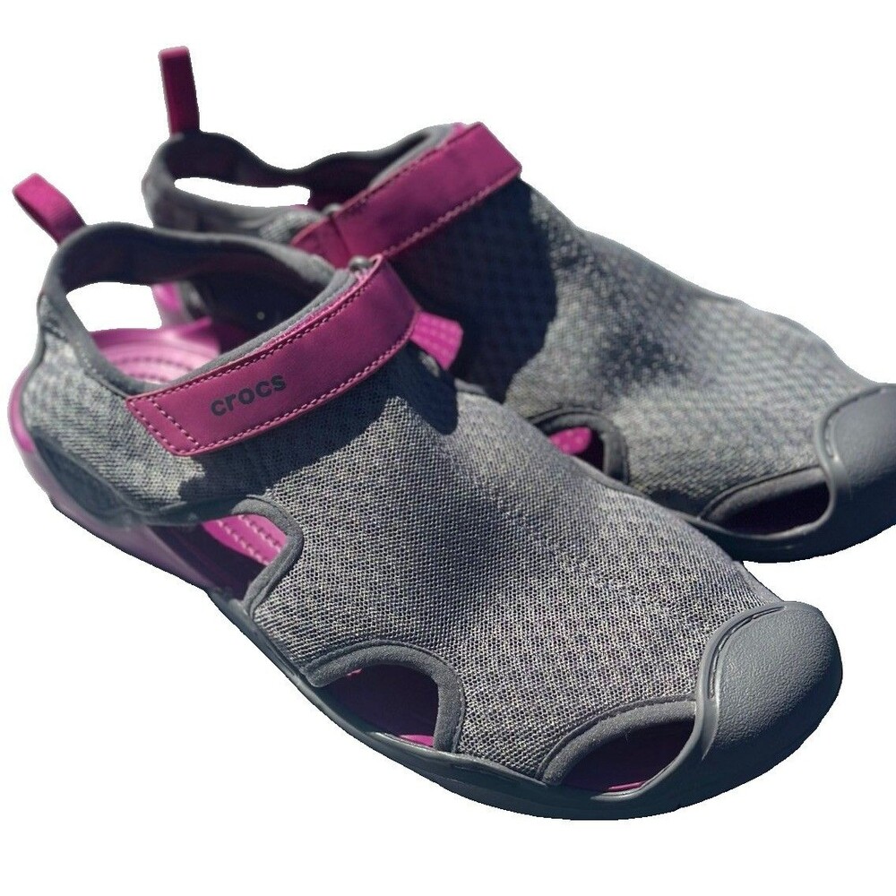 Crocs Swiftwater Mesh Deck Sandals Gray Pink Women’s Size 11 Water Shoes